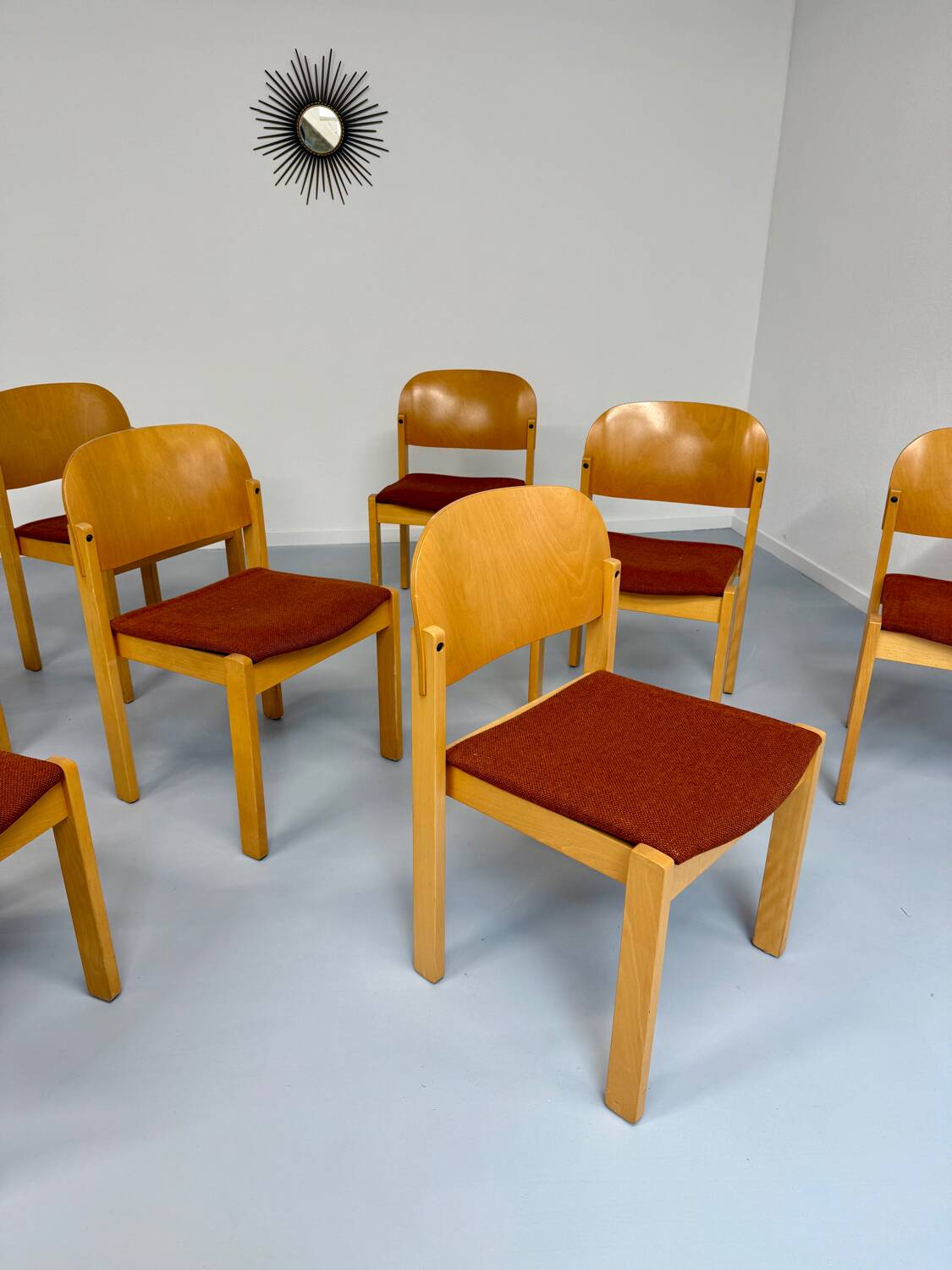 Lot of 8 old Scandinavian design wooden chairs from the 80s vintage
