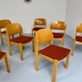 Lot of 8 old Scandinavian design wooden chairs from the 80s vintage