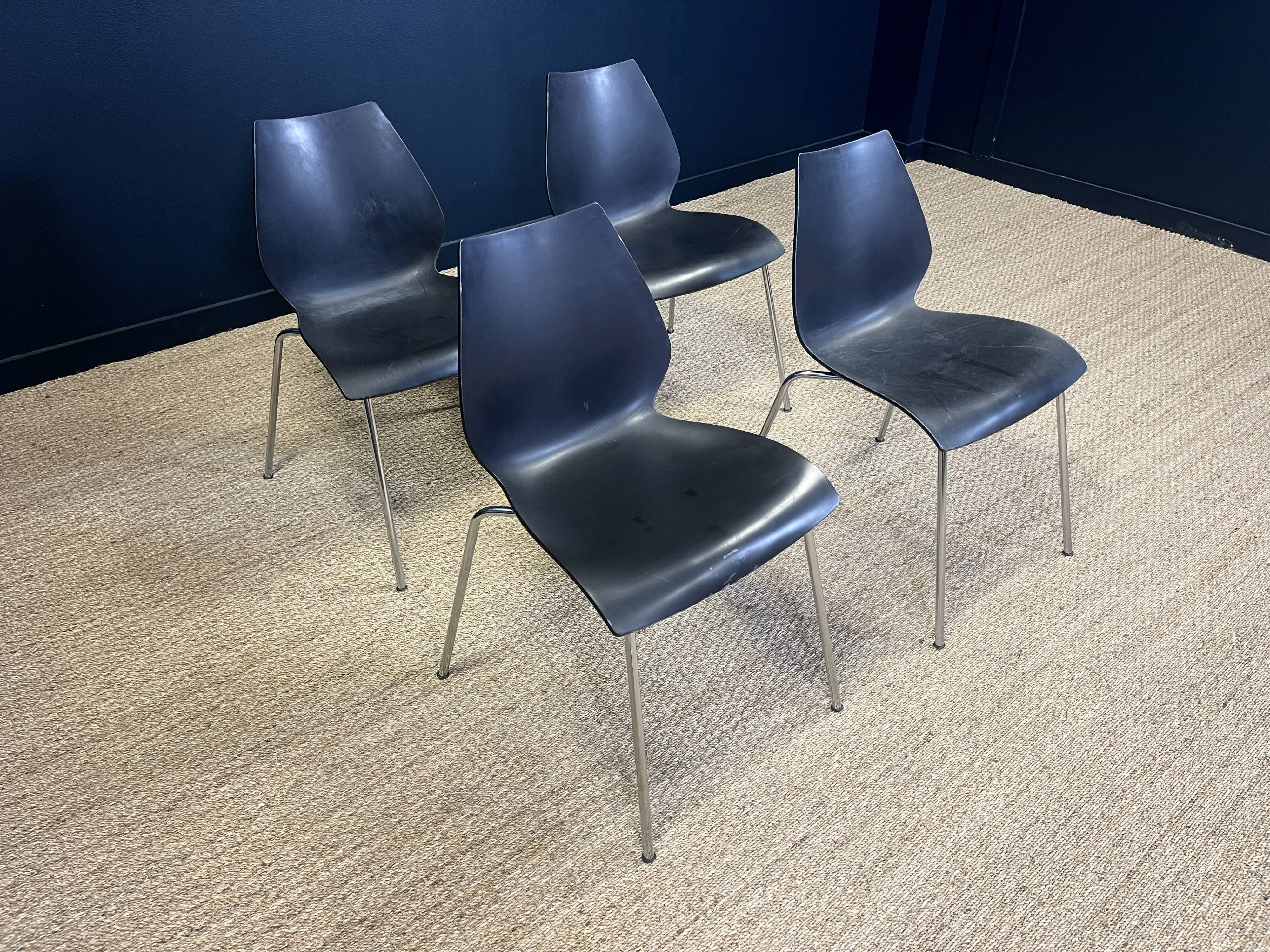 Set of 4 black Maui chairs by Magistretti for Kartell 2000s Italy