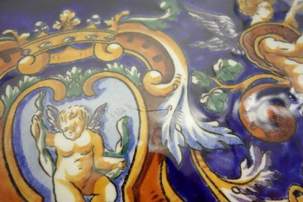 Melonniere faience Gien Renaissance decor blue background