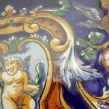 Melonniere faience Gien Renaissance decor blue background