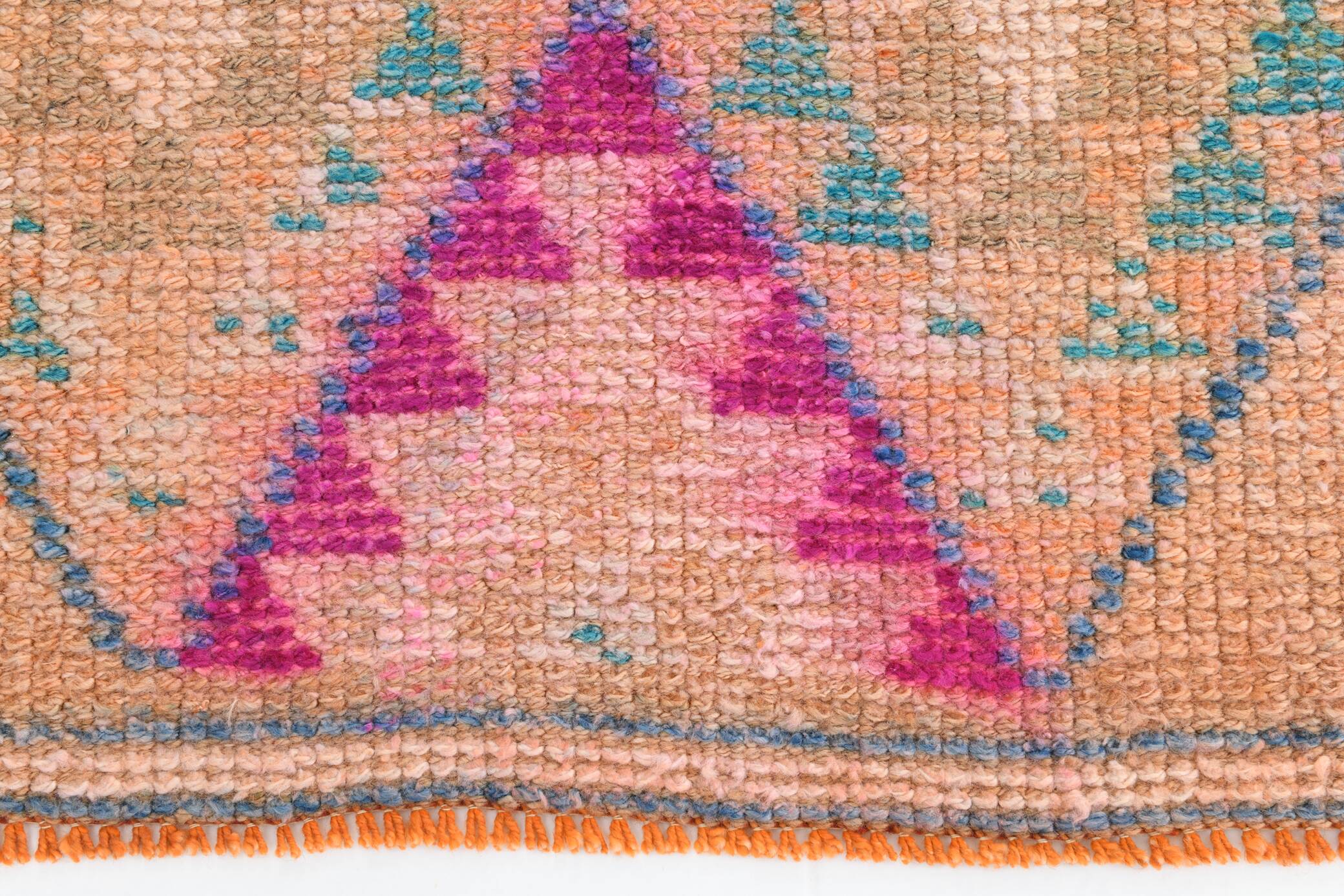 2x12 Rug For Kitchen Orange Herki Vintage Runner Rug, 73x369Cm