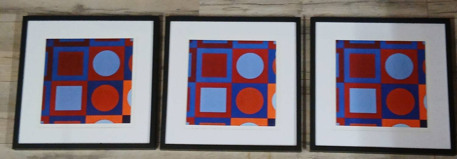 Vintage Art Optique - Victor Vasarely - 3 Frames 40x40cm