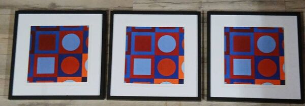 Vintage Art Optique - Victor Vasarely - 3 Cadres 40x40cm