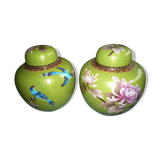 Pair of ginger-covered pots in polychrome enamels