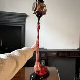 'bird' floor lamp by aldo tura, red goatskin parchment, ca 1950