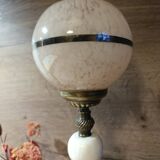 Art Deco lamp 1930 brass, alabaster, Clichy pink glass globe
