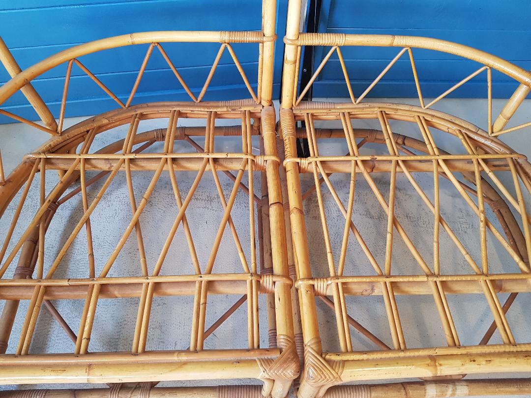 Canapé rotin vintage 3 places, 3 modules- possibilité banquette et chauffeuse