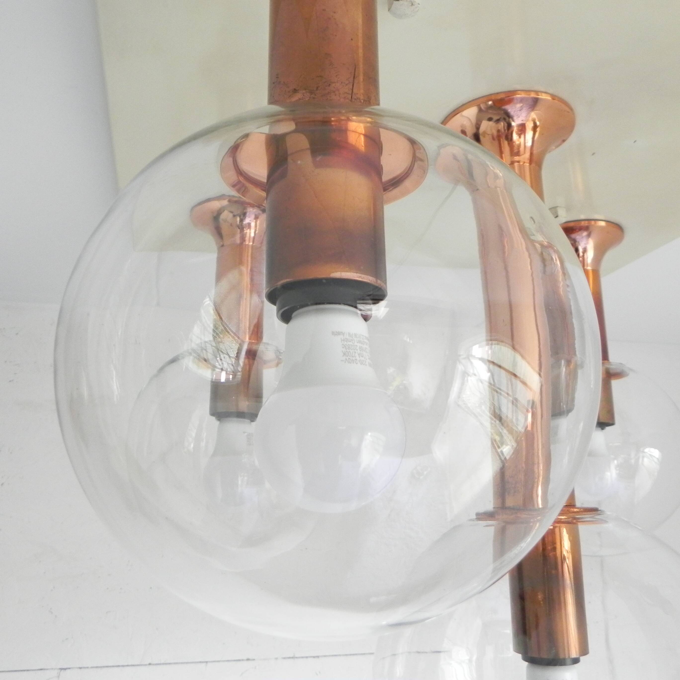 Rare ceiling lamp with 5 glass balls, Ott international, 1970s