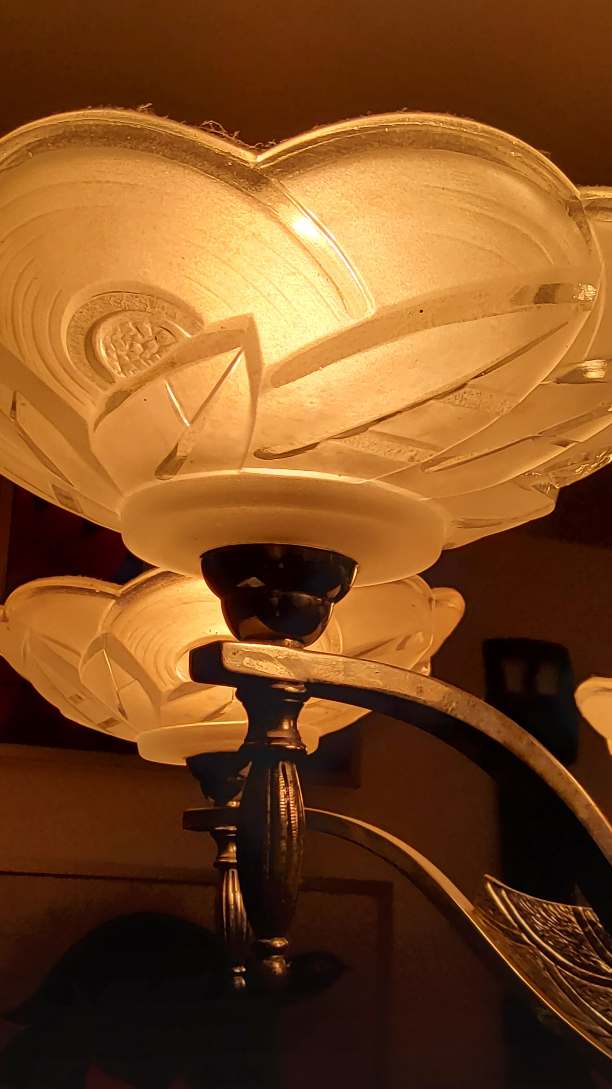 Art deco chandelier in chromed metal and glass 6 arms of lights