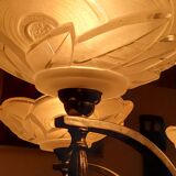 Art deco chandelier in chromed metal and glass 6 arms of lights