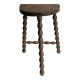 Three-legged demi-lune stool made of turned wood