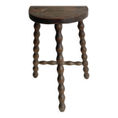 Tabouret tripode demi-lune en bois tourné