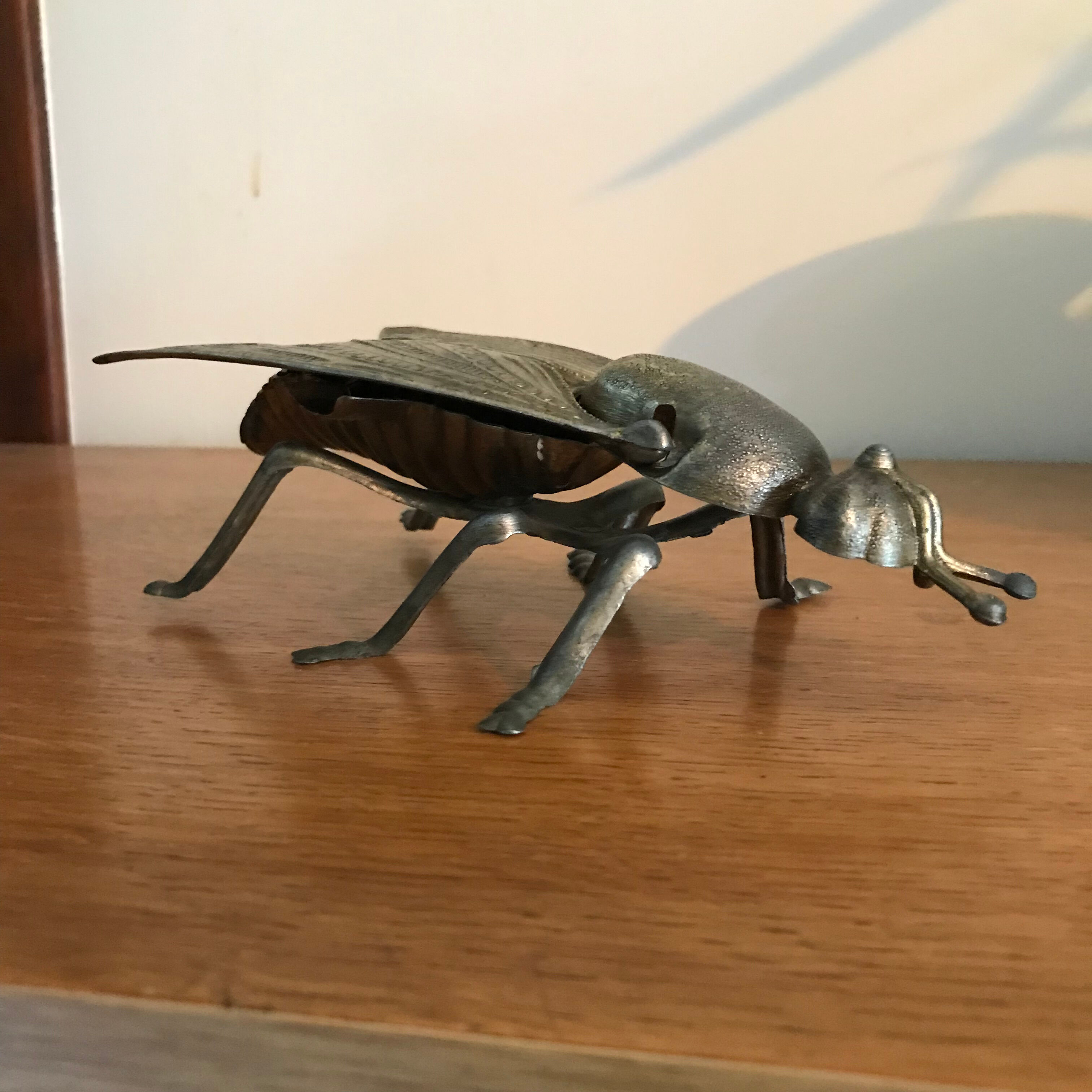 Vintage insect ashtray in gold metal