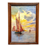 Tableau impressionniste - Marine Huile sur toile - 19ème siècle - Ecole française impressionnisme