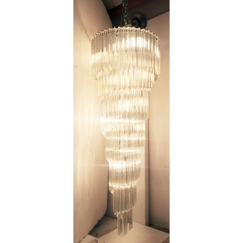 Clear quadriedro murano glass twister chandelier