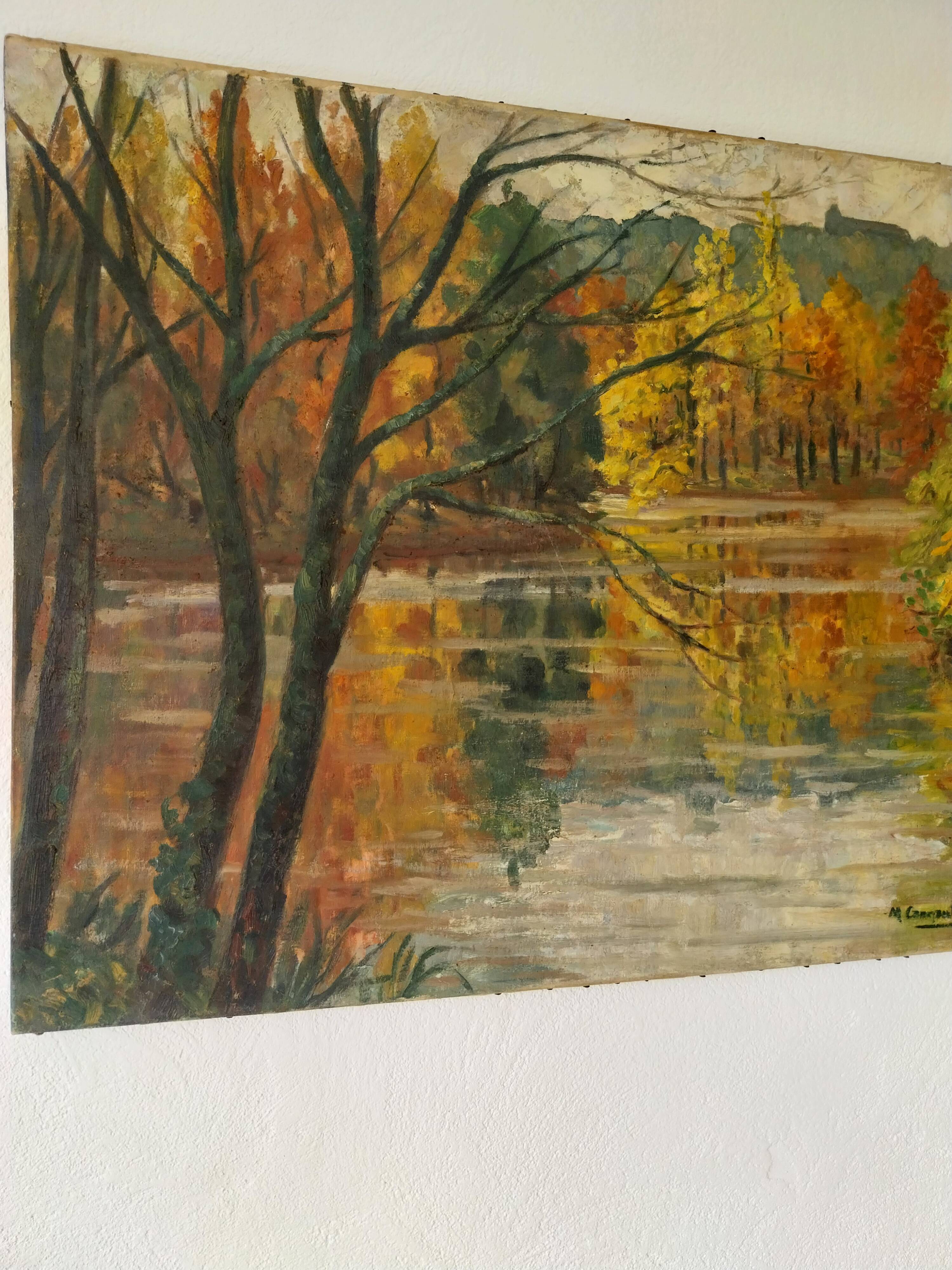 Vintage oil painting on canvas signed Cannaut Utz – autumn landscape