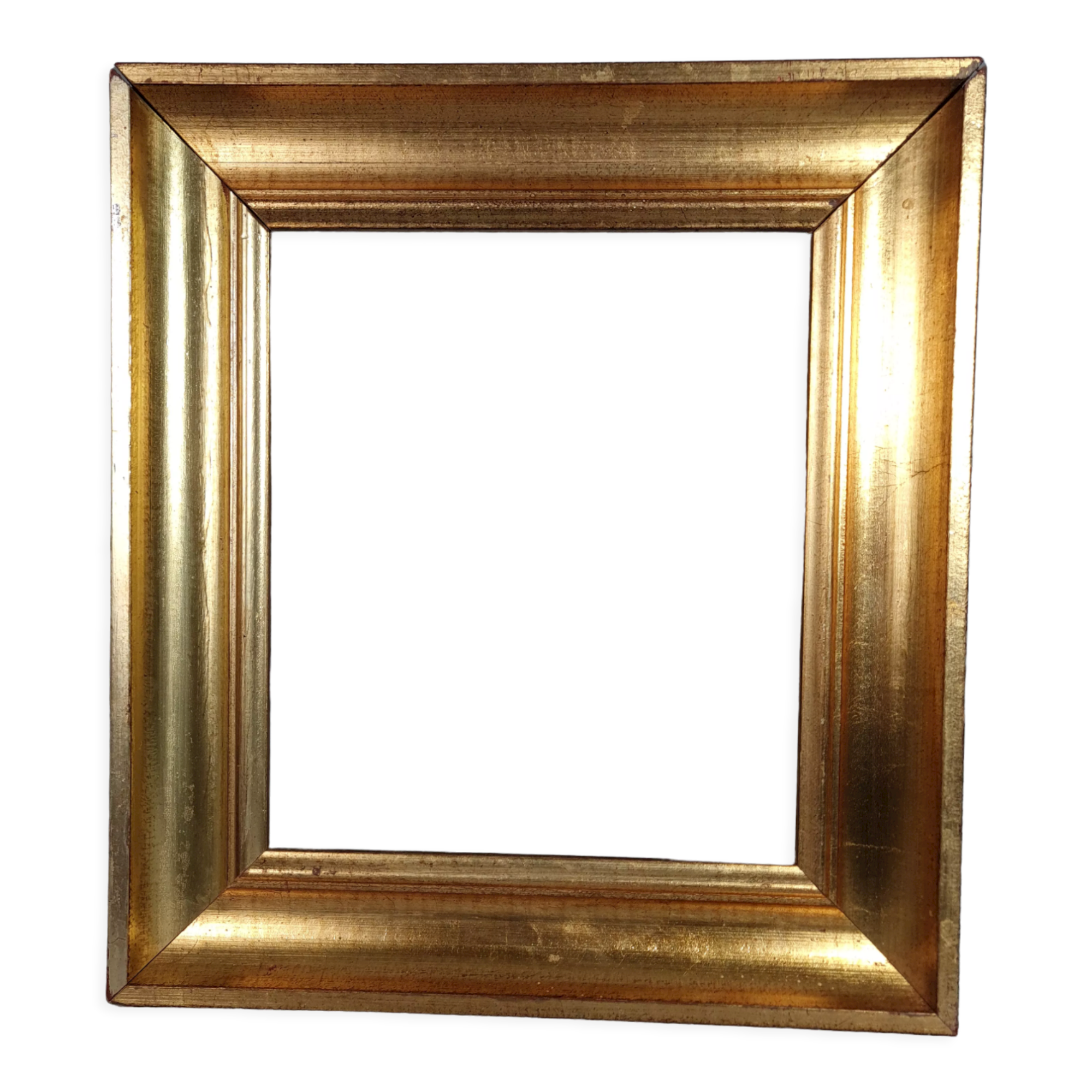 Cadre bois profil creux doré feuille d'or 35,5x32 feuillure  25x22 cm