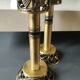 Pair of Hebrew Candlesticks. In antique gold-plated brass. Signed FFS Israel