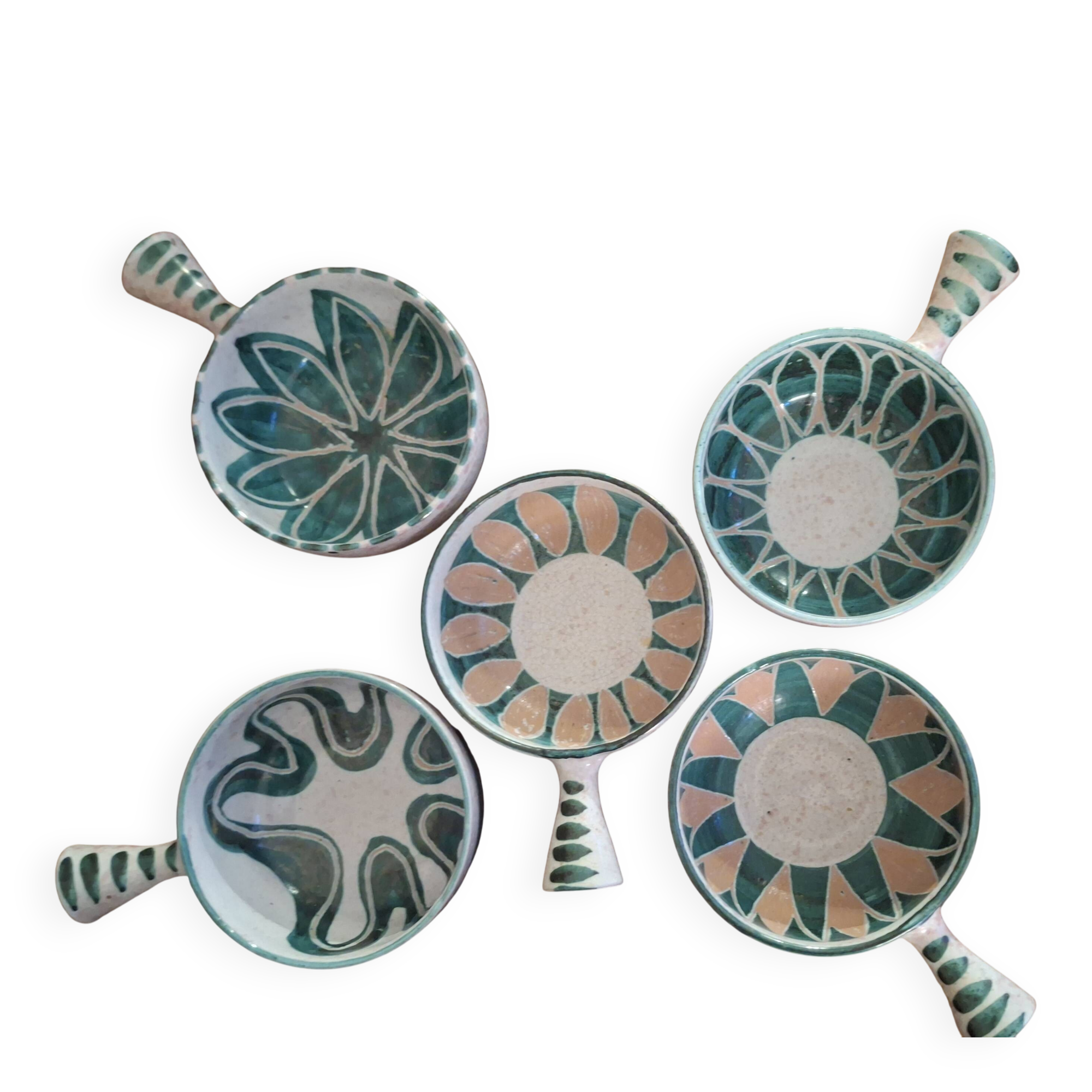 Set of 5 frying pans signed by Charles Voltz. Vallauris.