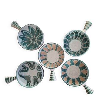 Set of 5 frying pans signed by Charles Voltz. Vallauris.