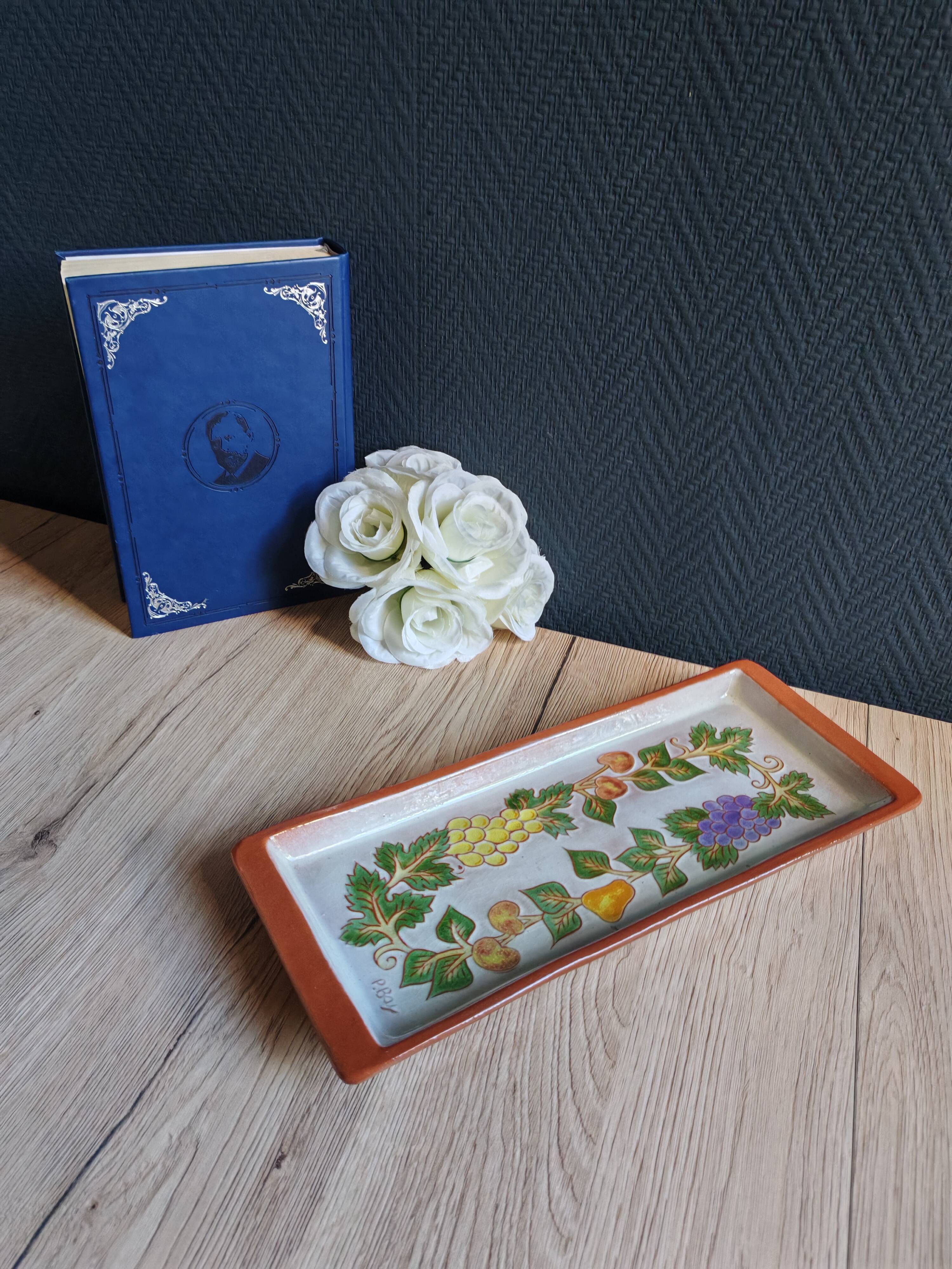 Terracotta plate signed P.Boy, glazed artisanal ceramics.
