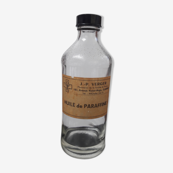 Old bottle glass bottle pharmacy apothecary paraffin oil clamart