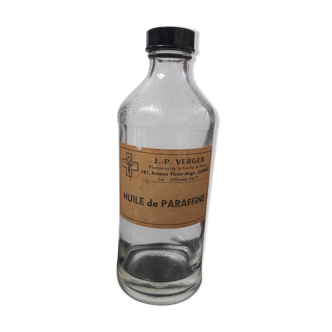 Ancienne bouteille flacon en verre pharmacie apothicaire huile de paraffine clamart