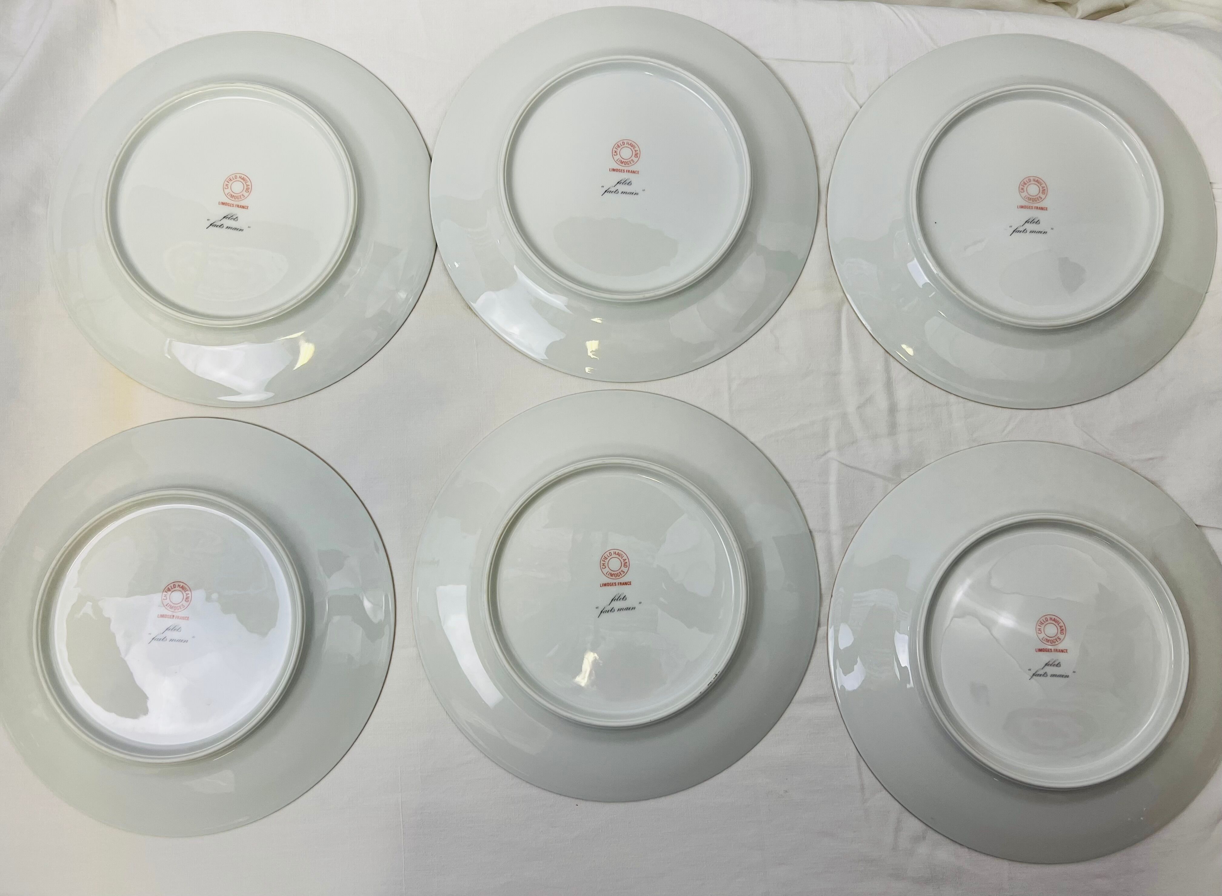 6 flat plates Limoges Haviland white and blue