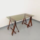 Vintage Marcello Gacita and Pierre Tiberi desk in smoked glass and plexiglass