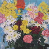 Painting with a vase with many flowers