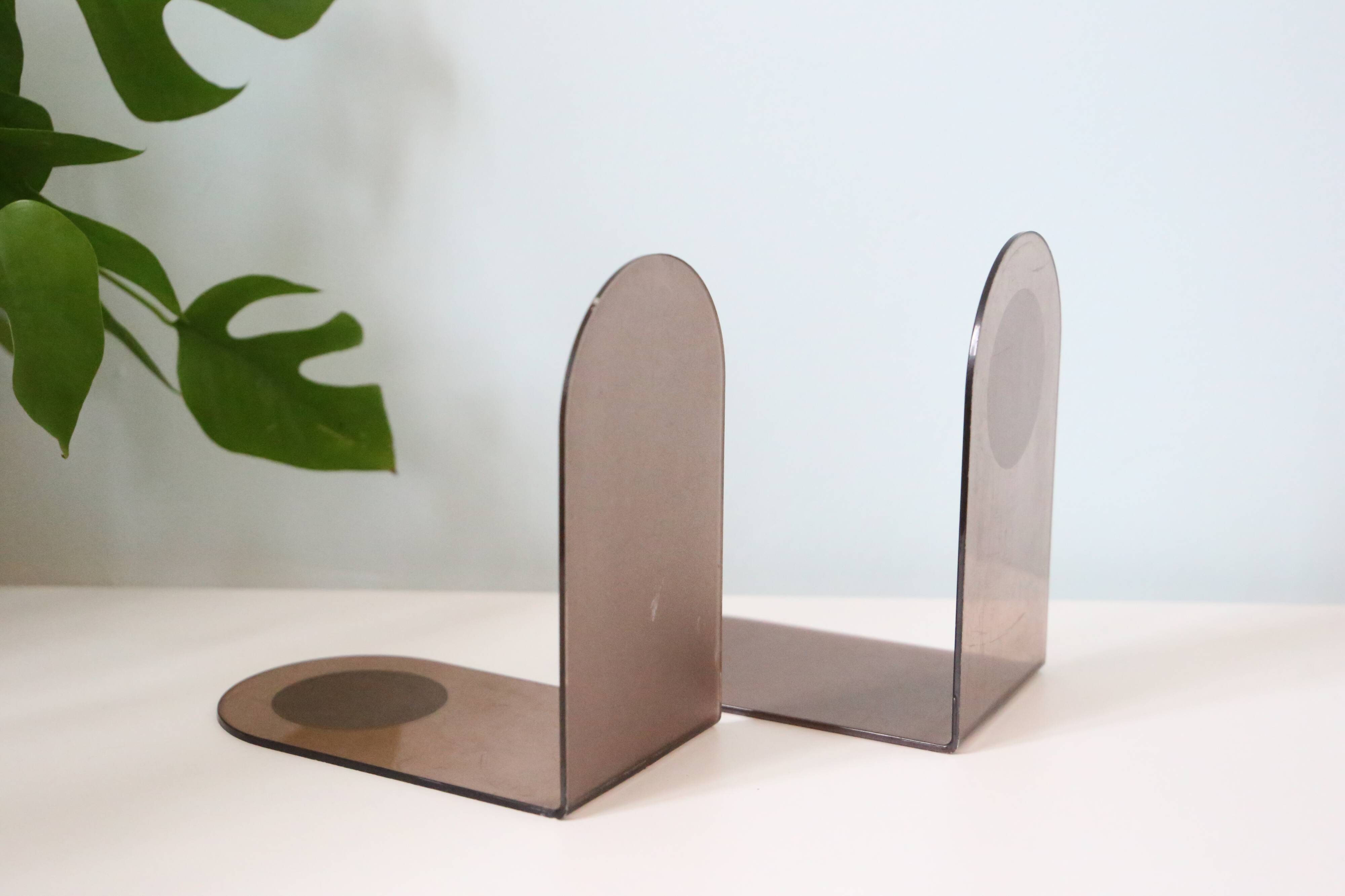 Pair of smoked plexiglass bookends, 1970s