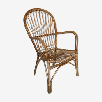 Fauteuil en rotin vintage mid-century