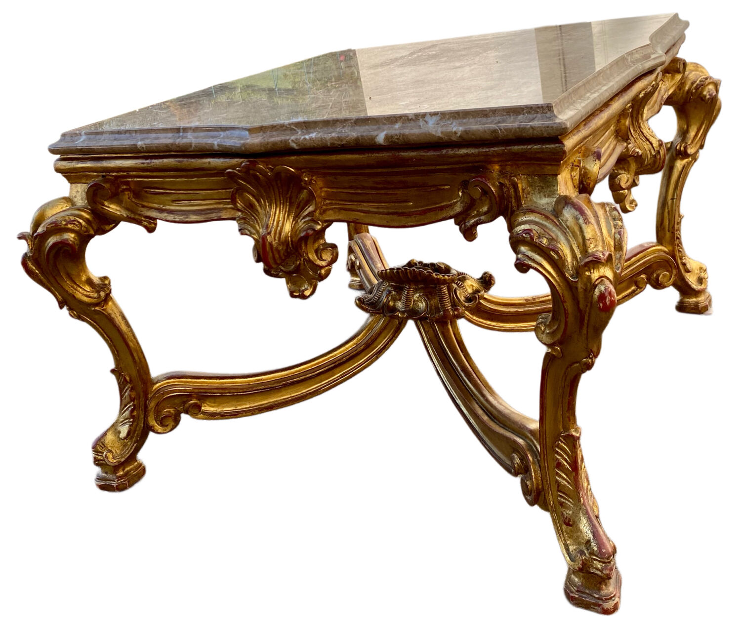Table de milieu en bois doré table basse Louis XVI