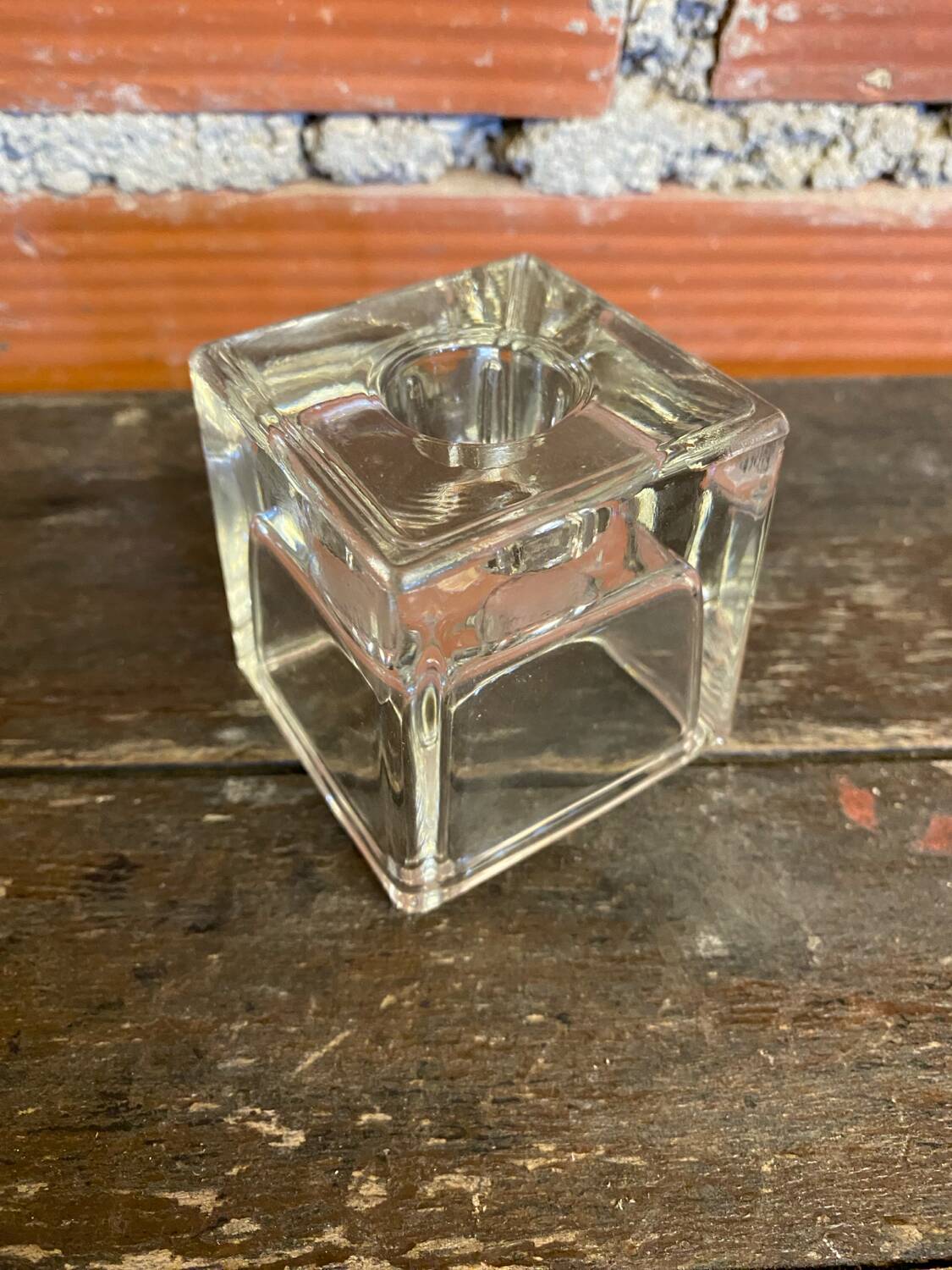 Vintage 1970s Dansk Ice Cube Design Glass Candle Holder