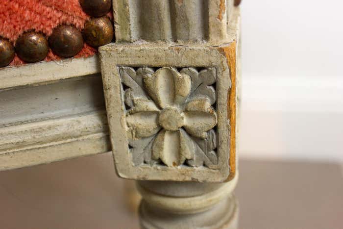 Pair of Louis XVI style medallion armchairs in orange velvet - circa 1950
