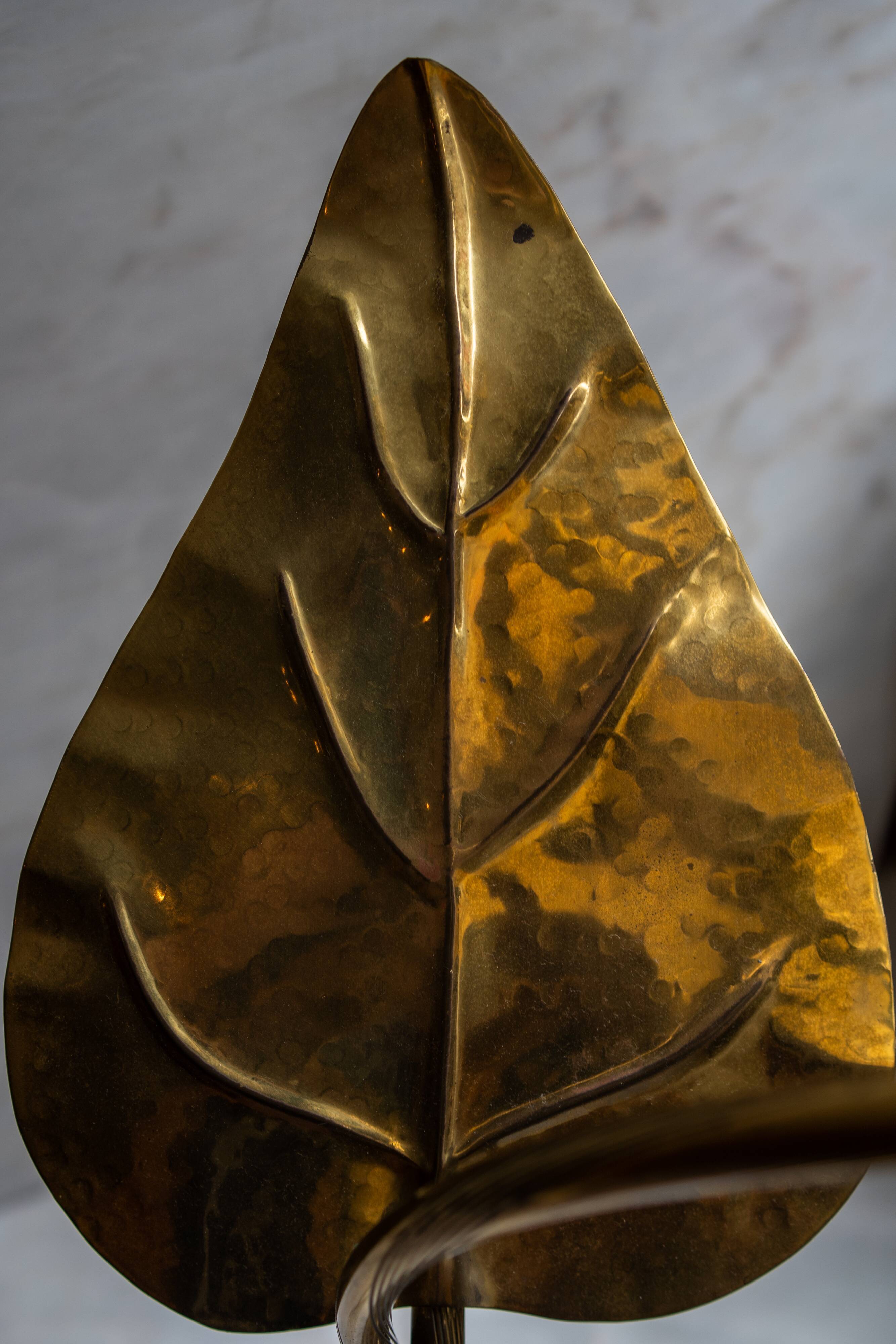 Rhubarb leaf brass floor lamp, Italy, 1970s