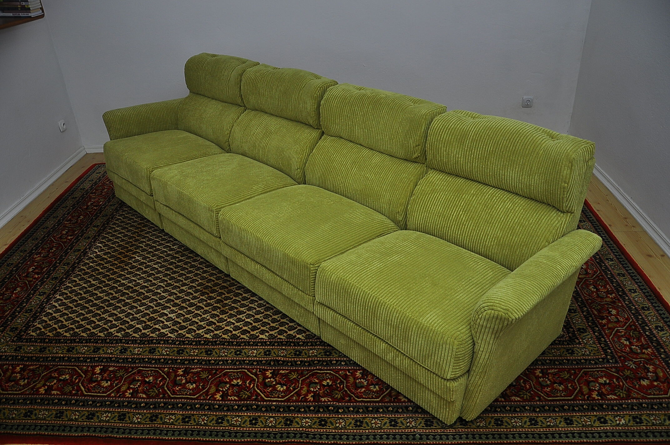 Green corduroy modular sofa, 1970s