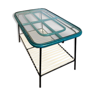 Coffee table in rattan, metal and rope 1960