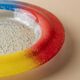 Vintage Murano glass bowl - blue, red, and yellow glass with bubbles - Italy 1980s - Pop Art design