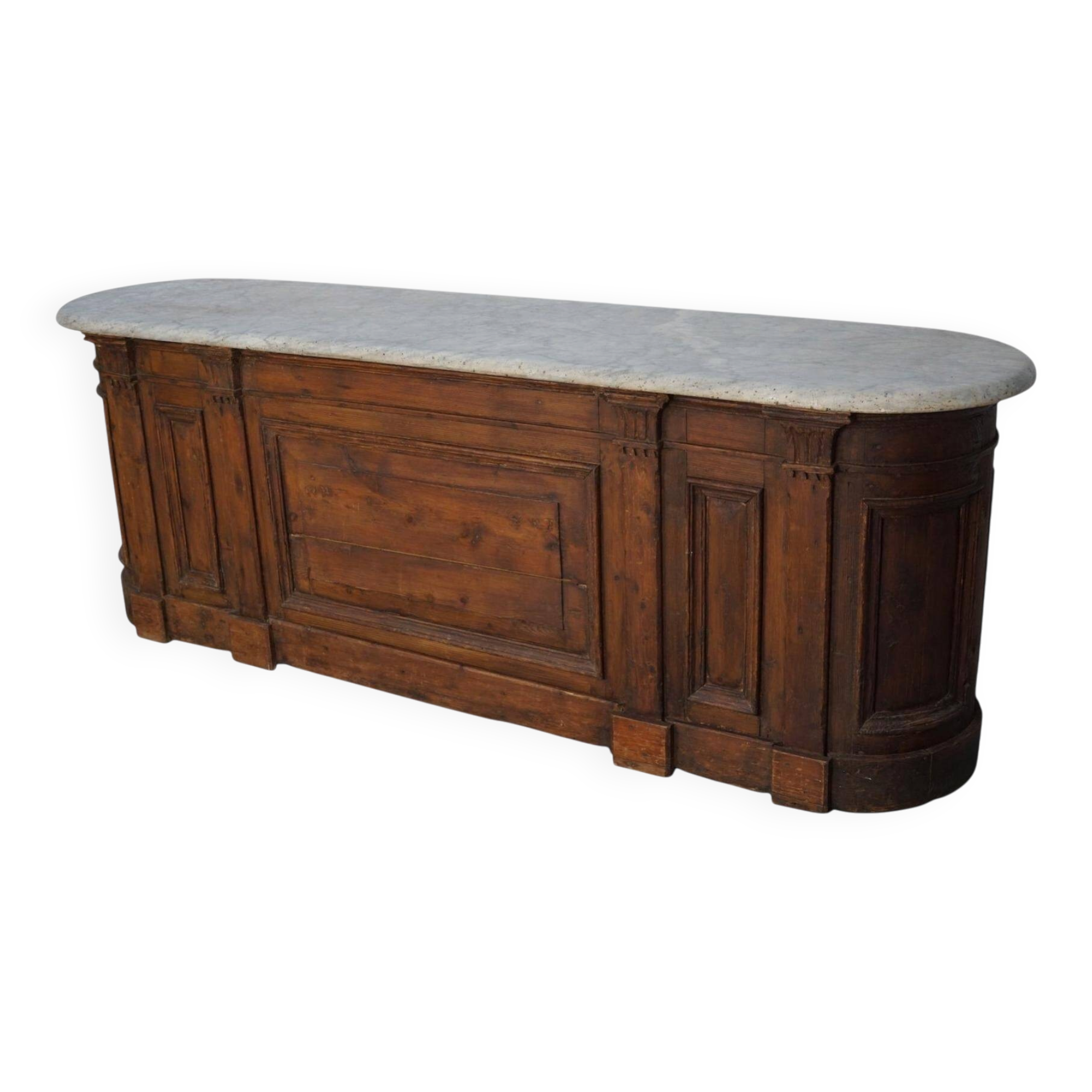 Antique Shop Counter / Kitchen Island in Dutch Pine and Marble, 19th Century