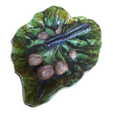 Barbotine dish walnut leaf Ernst Wahliss Turn-Wien Austria