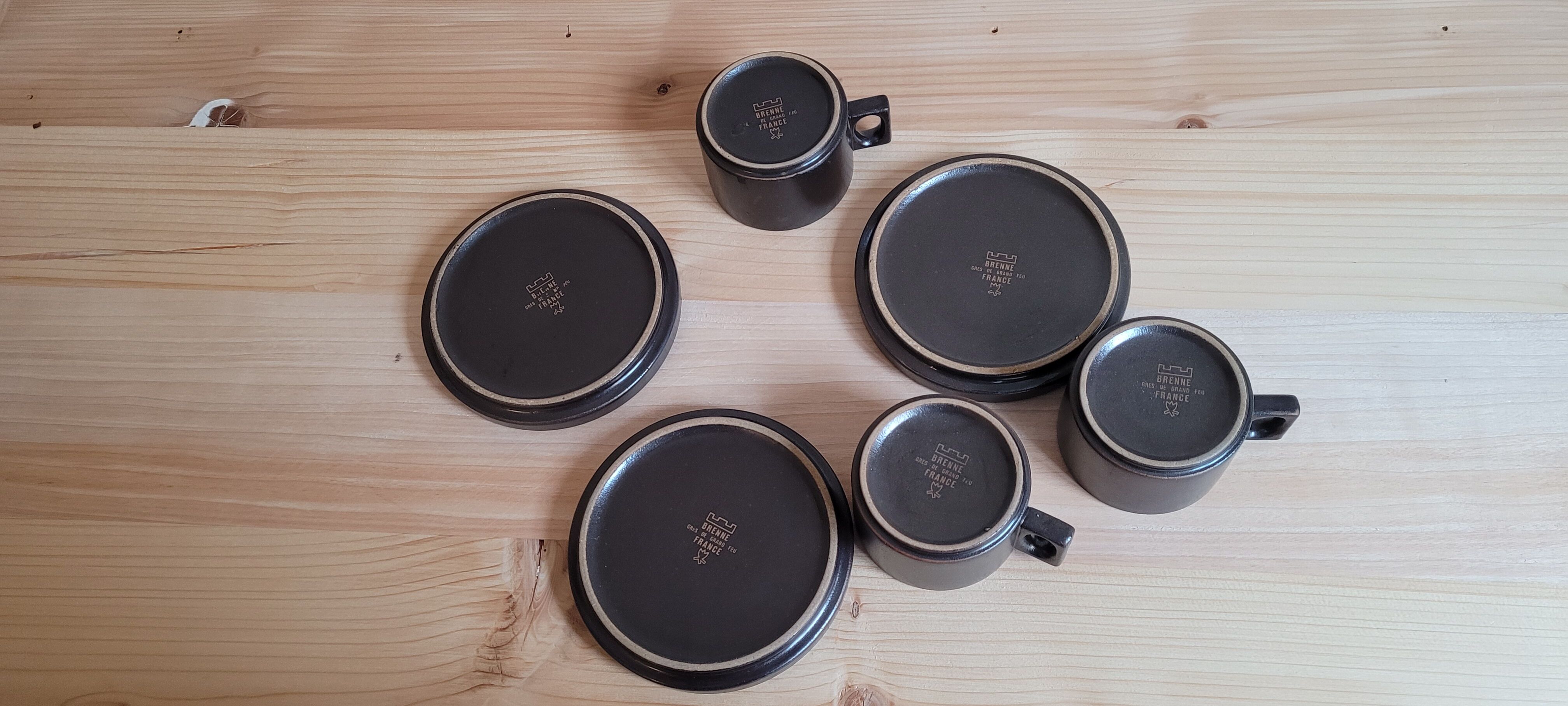 Lot de 3 tasses et sous-tasses en grès de Brenne