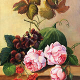 Flowers and fruit, oil on cardboard in 20th century