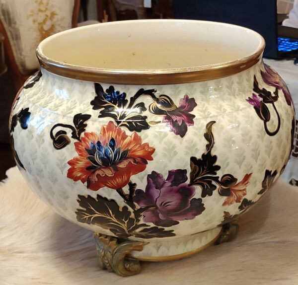 Ancien cache-pot Lunéville décor floral japonisant
