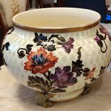 Old large Lunéville flower pot with Japanese floral decor