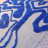Klein blue and white Berber rug with abstract relief