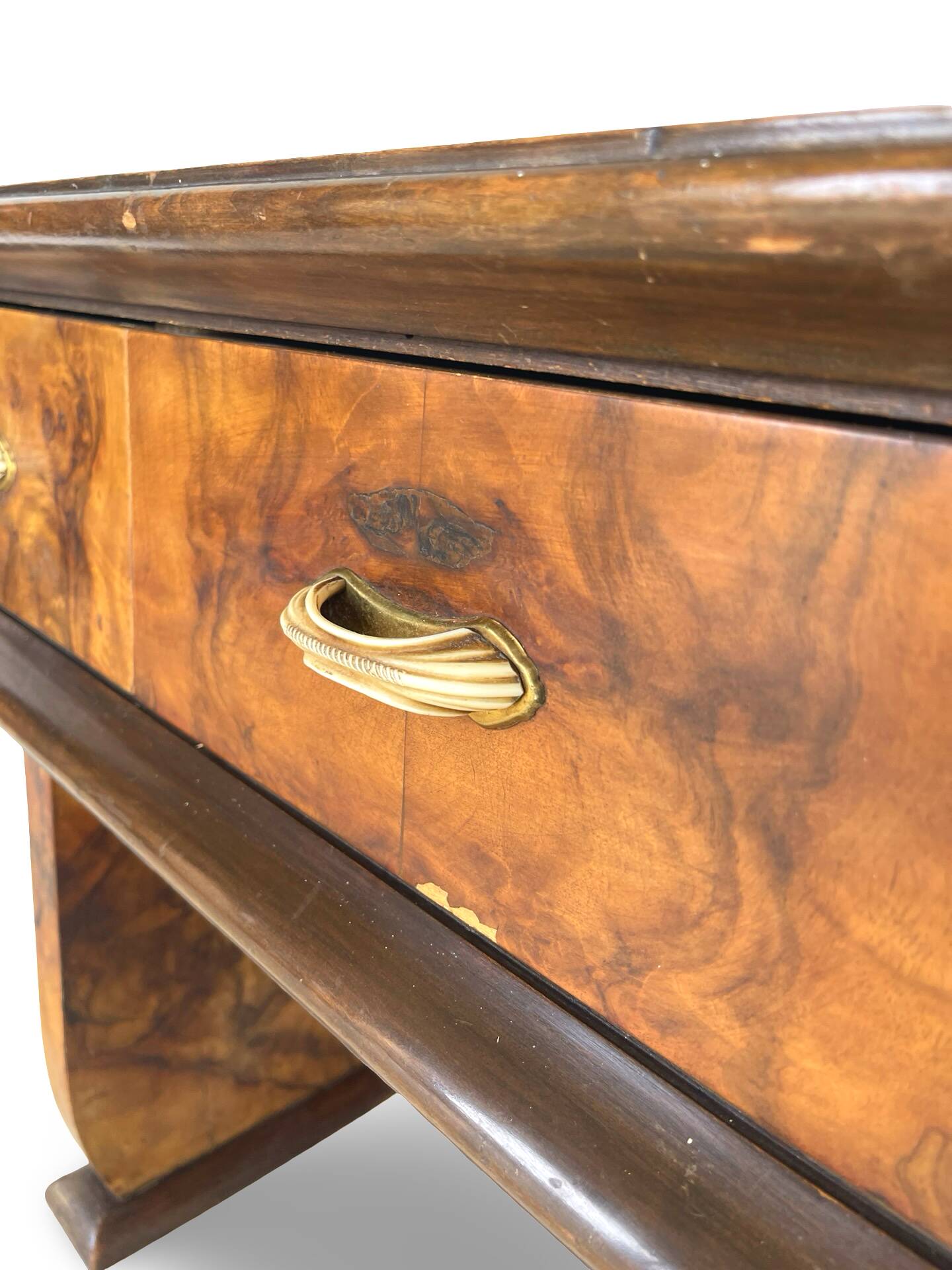 Italian burl walnut art deco console table, 1930s.