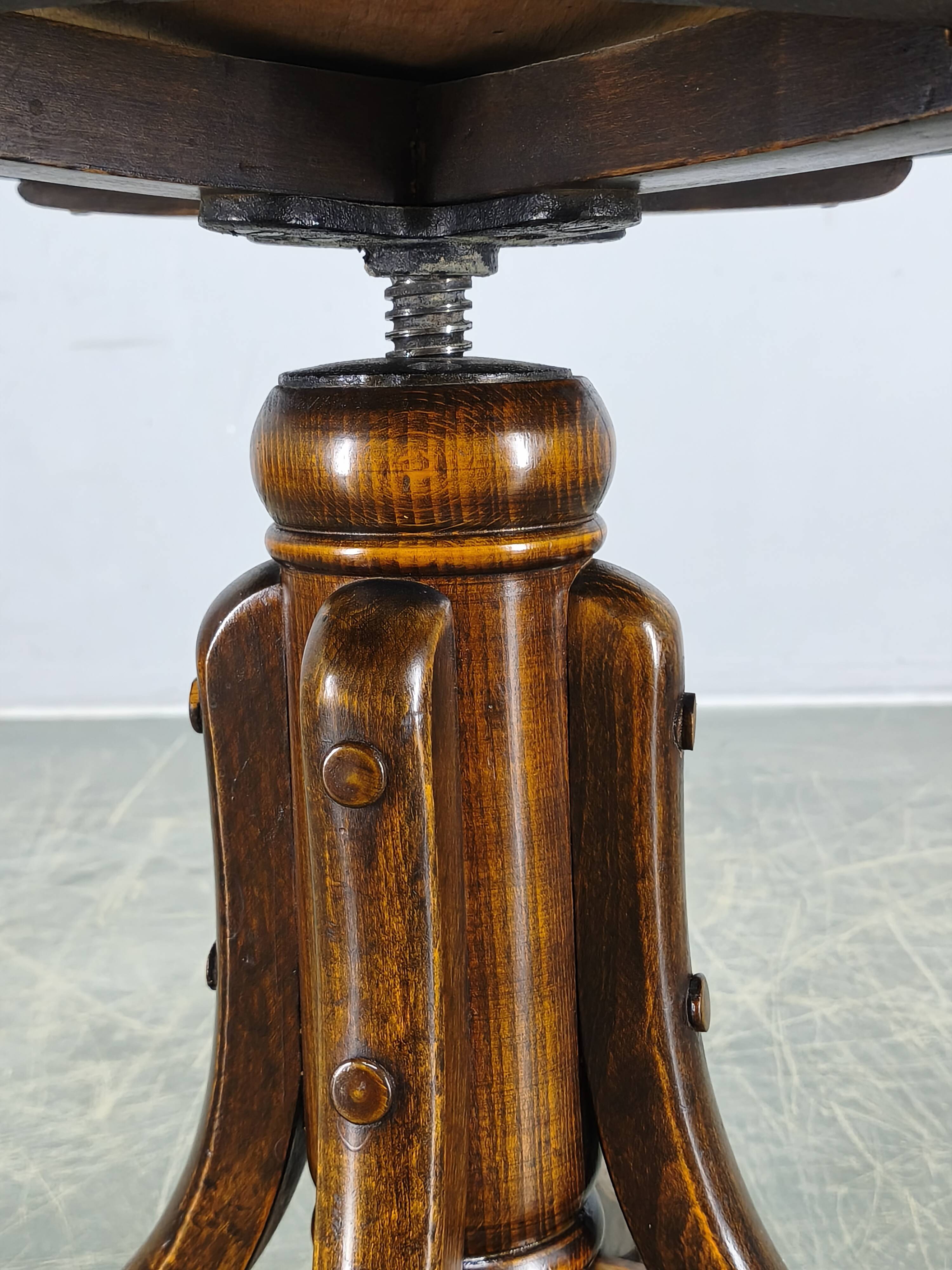 Art Deco Adjustable Piano Stool by Fischel, Czechoslovakia 1930s