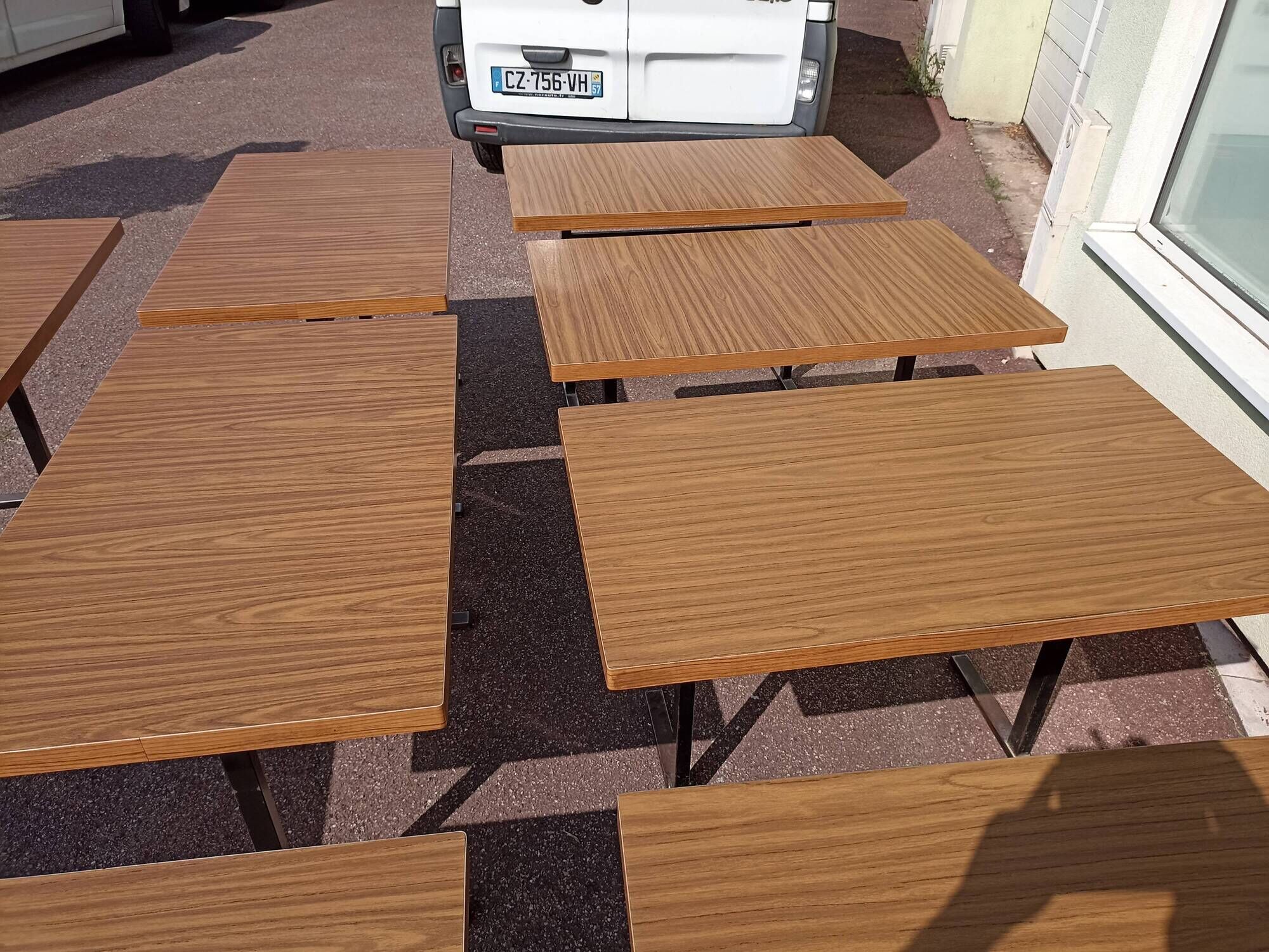 Set of 9 metal bistro table wood and formica